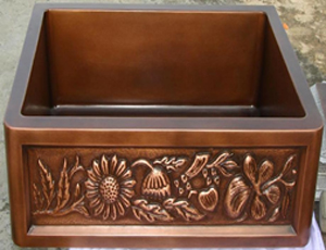 Floral Single Bowl Copper Farmhouse Sink
